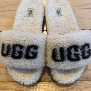 UGG Plush Cream Fleece Slides 8